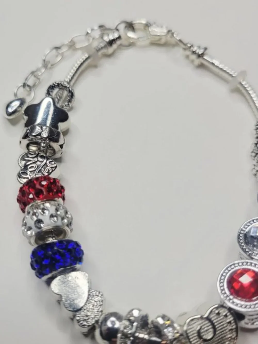 NWT Patriotic Pandora Style Charm Bracelet American Flag Red White Blue America